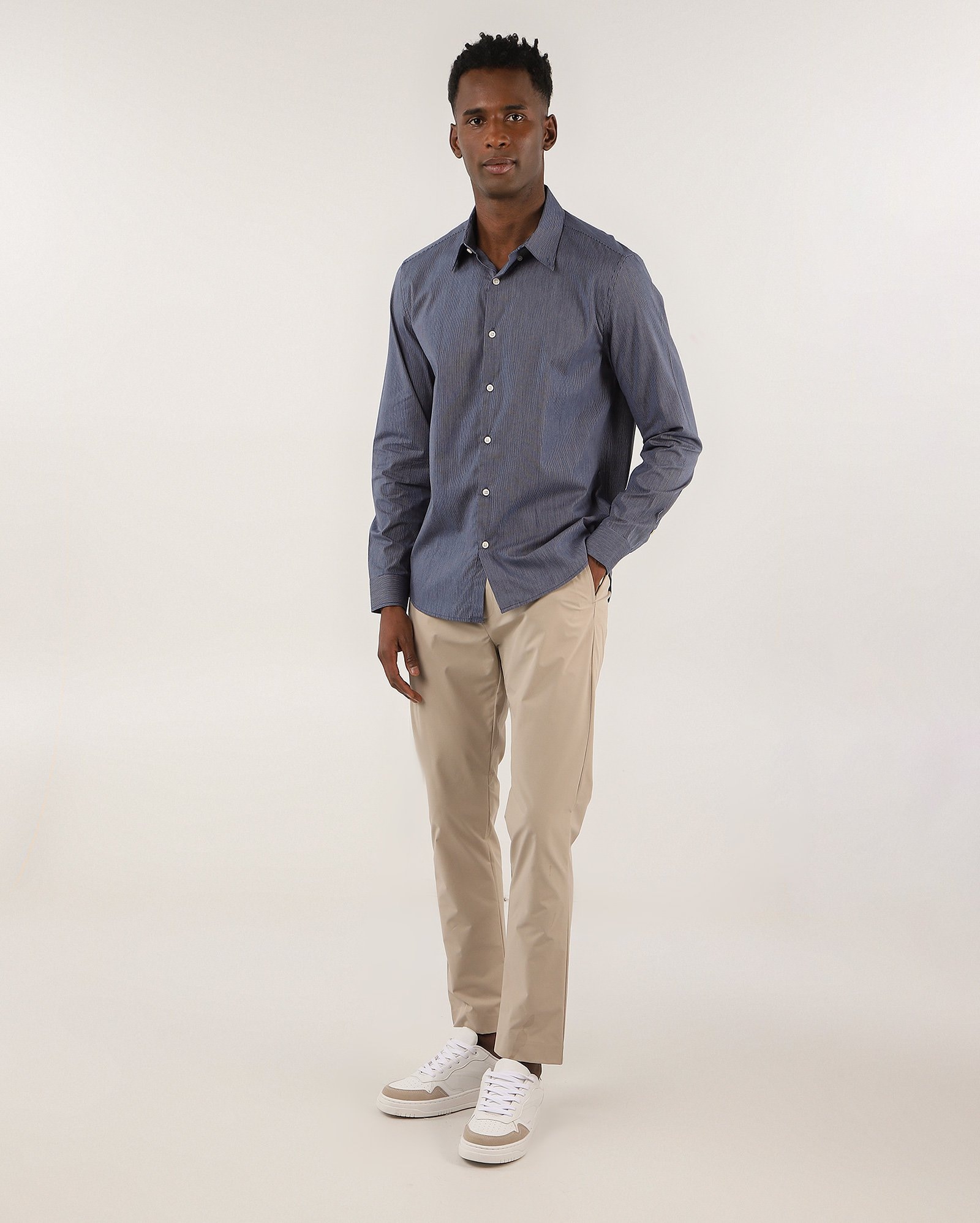 Camisa social masculina slim listrada - Azul Escuro — foto 2