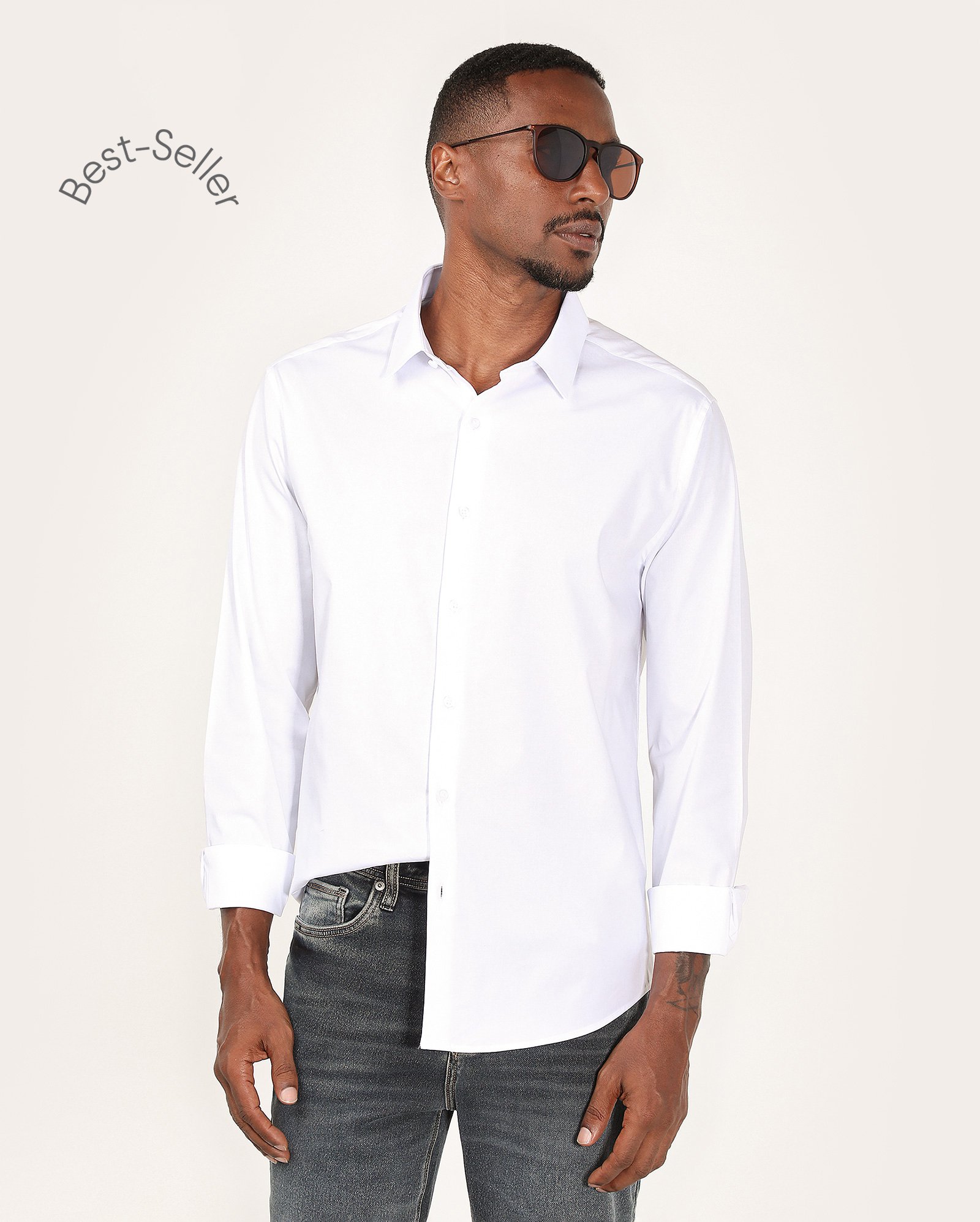 Camisa social masculina Bento slim tricoline manga longa - Branco
