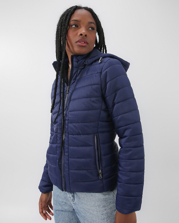 Riachuelo Jaqueta puffer feminina capuz com cordão de elástico