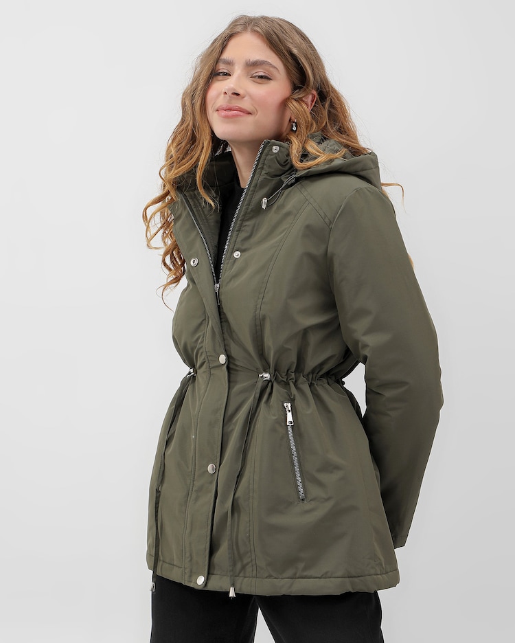 Riachuelo Jaqueta parka feminina com capuz verde Facinelli by