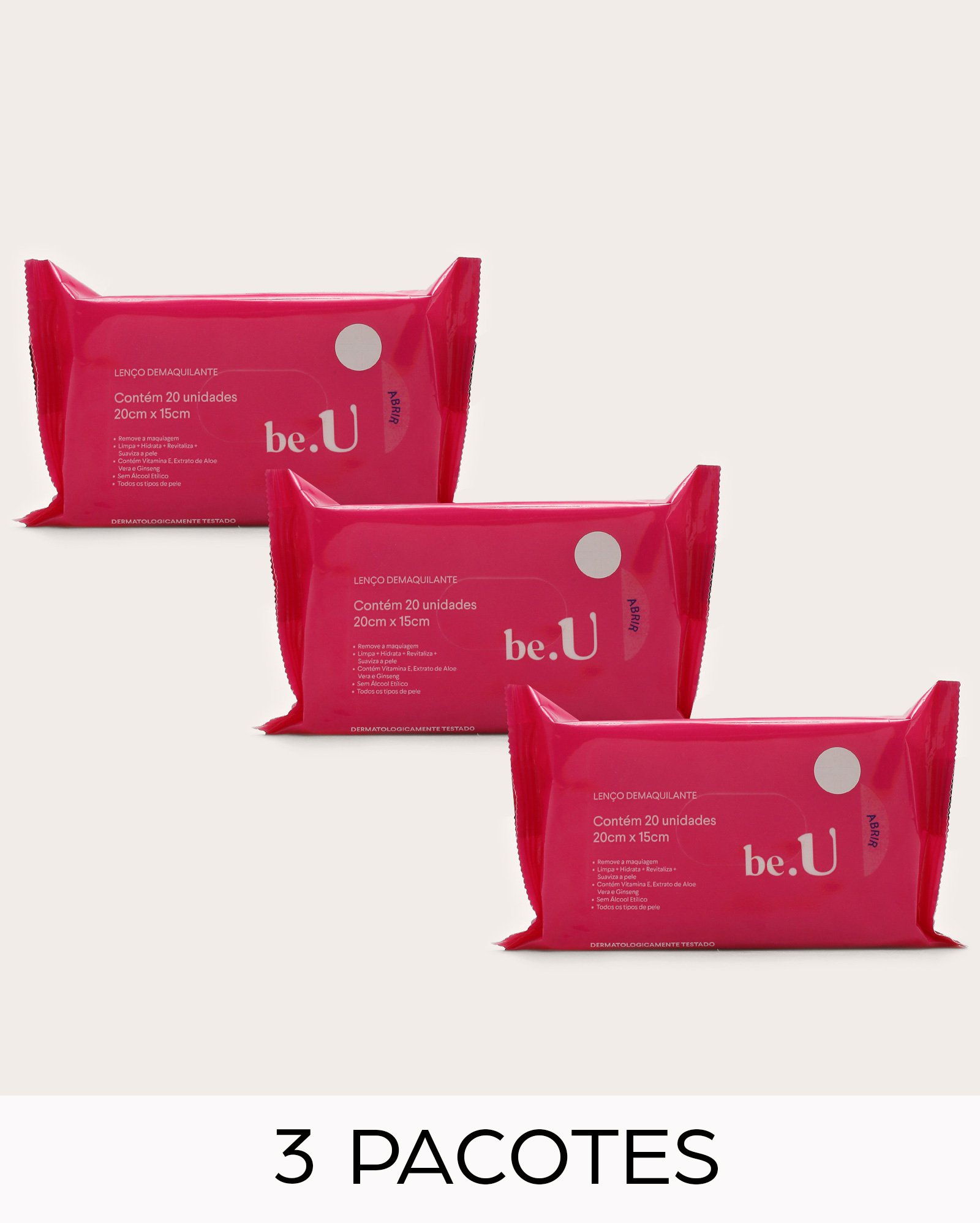 Kit lenço demaquilante 3 pacotes de 20 unidades | be.U