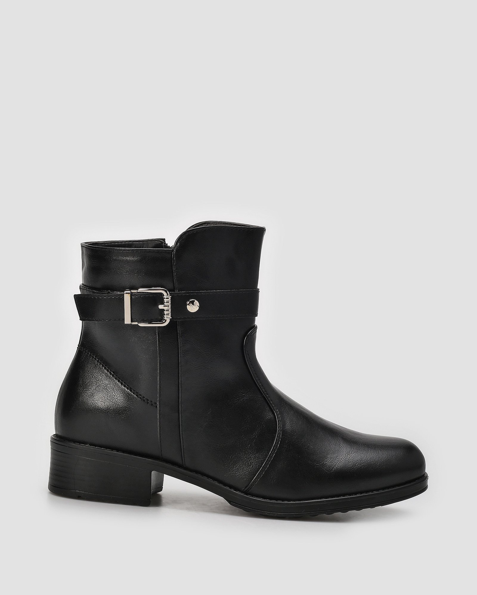Bota feminina cano curto montaria com fivela - Preto