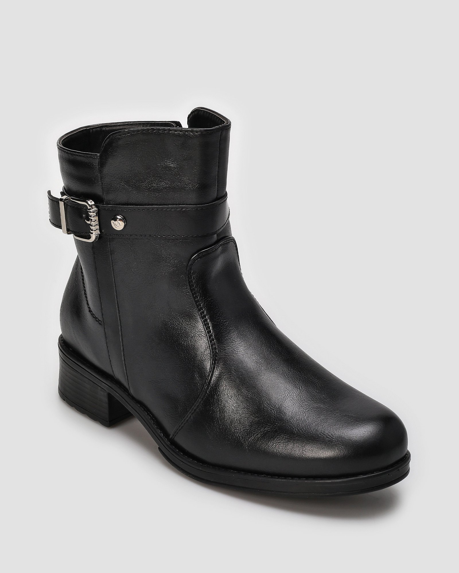 Bota feminina cano curto montaria com fivela - Preto