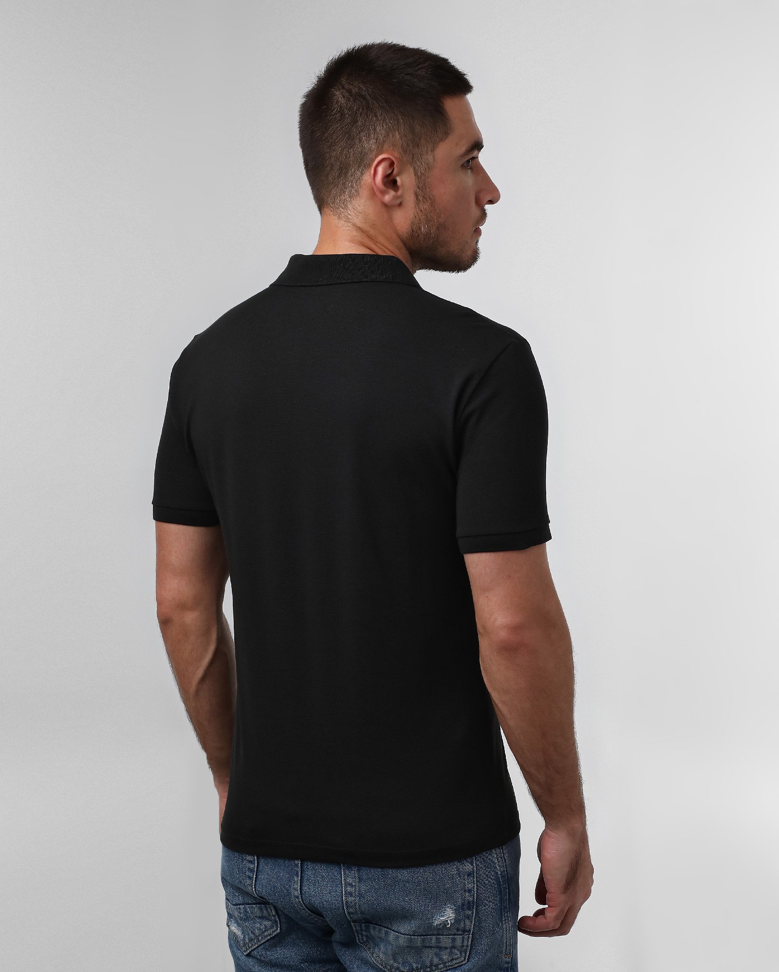 Camisa polo masculina slim algodão peruano - Preto