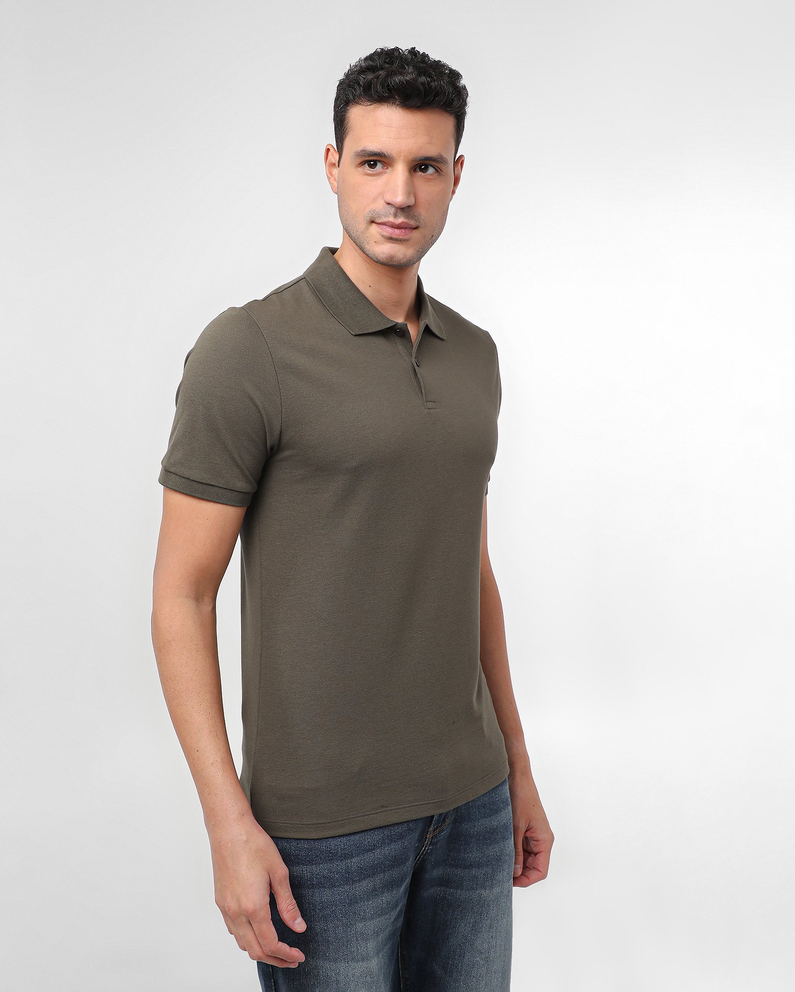 Camisa polo masculina slim algodão peruano - Verde Escuro