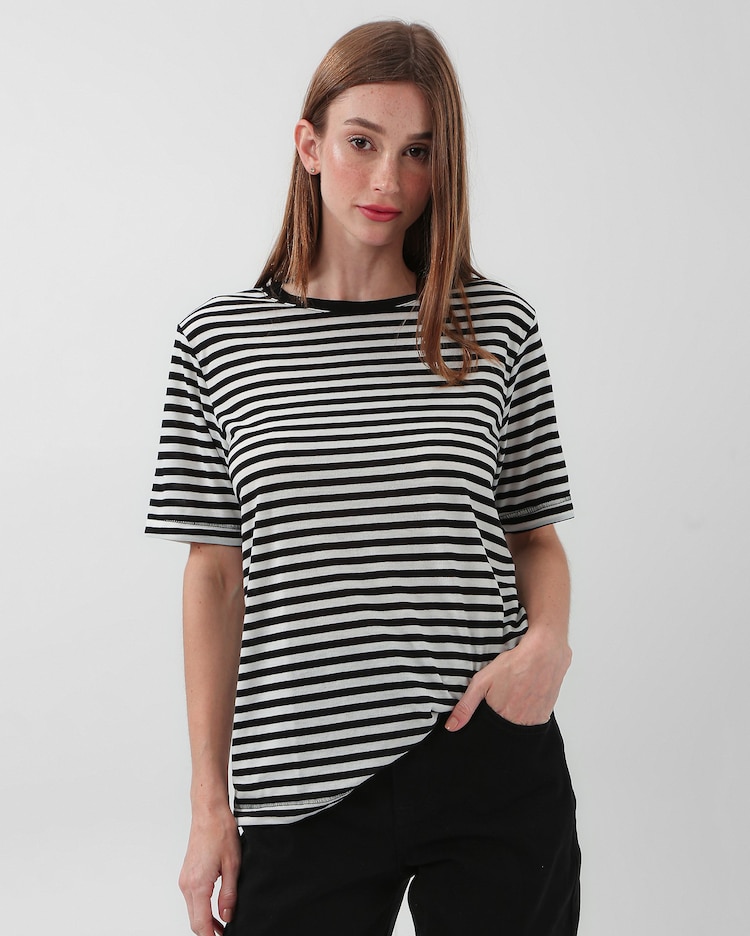 Riachuelo Camiseta feminina listrada básica branca Pool by