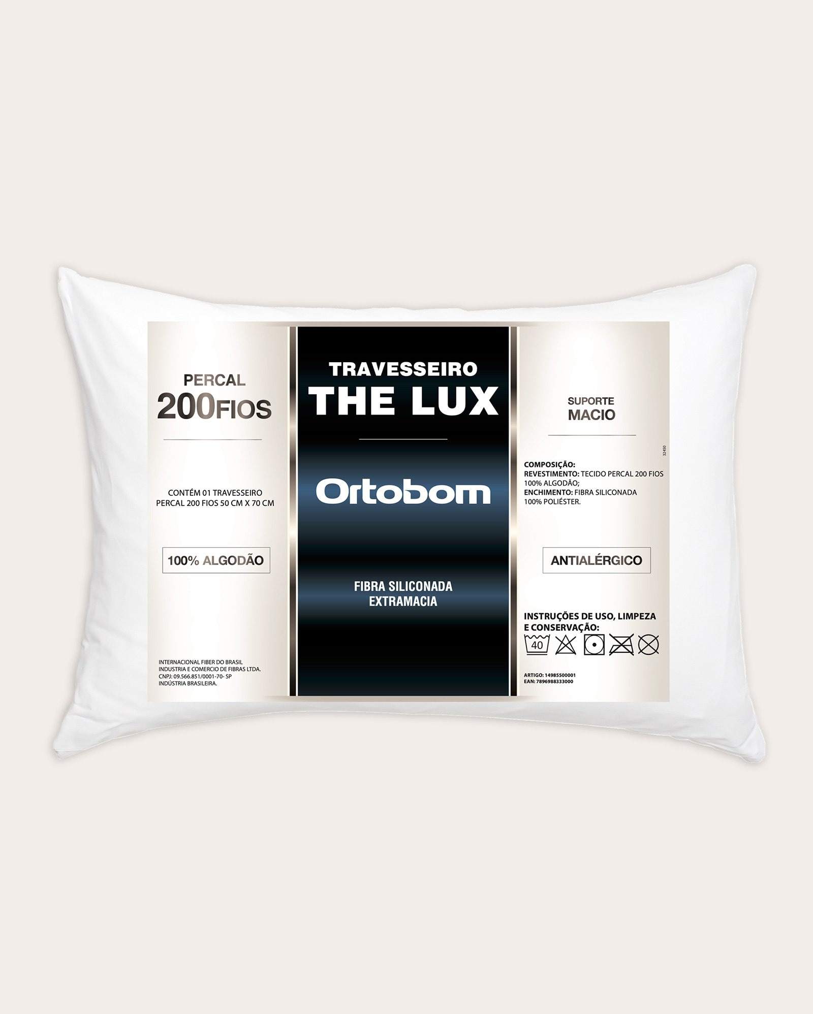 Travesseiro percal 200 fios The Lux branco | Ortobom