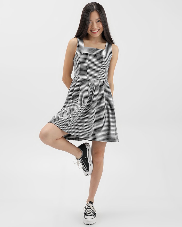 Riachuelo Vestido curto juvenil evasê xadrez preto Y C by