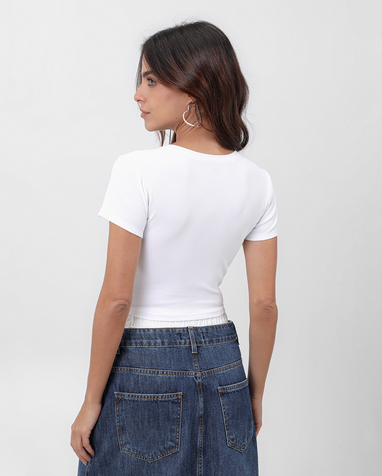 Camiseta cropped Gigi canelada manga curta - Branco | Pool