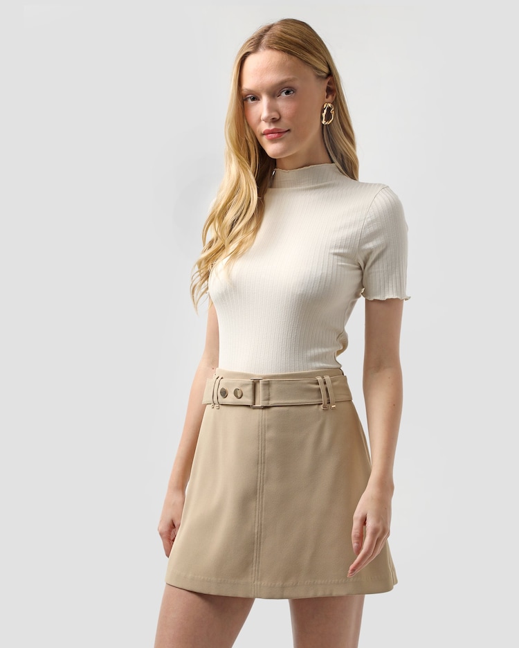 Riachuelo Blusa feminina Brê MC canelada ripple Bege Linho