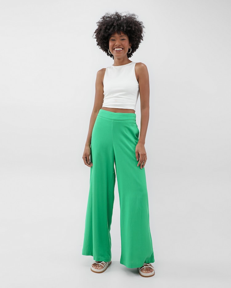 Riachuelo Calça feminina pantalona viscolinho cós elástico verde