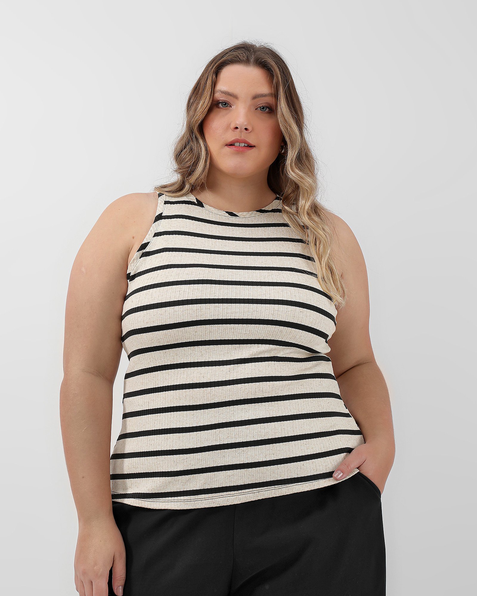 Regata plus size feminina canelada - Multicor | AK Plus by Riachuelo