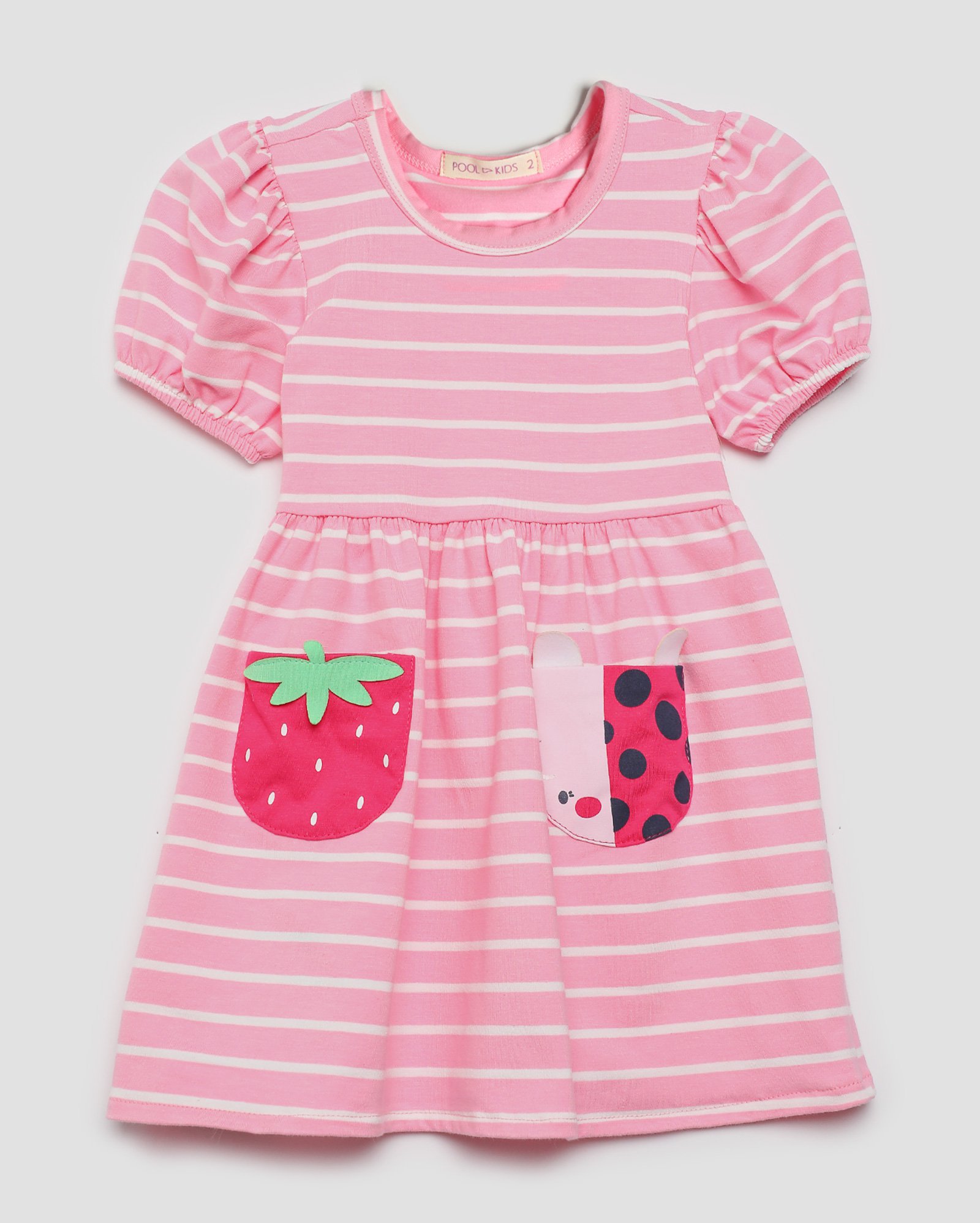 Vestido infantil listrado com bolsos 1-4A rosa | Pool by Riachuelo