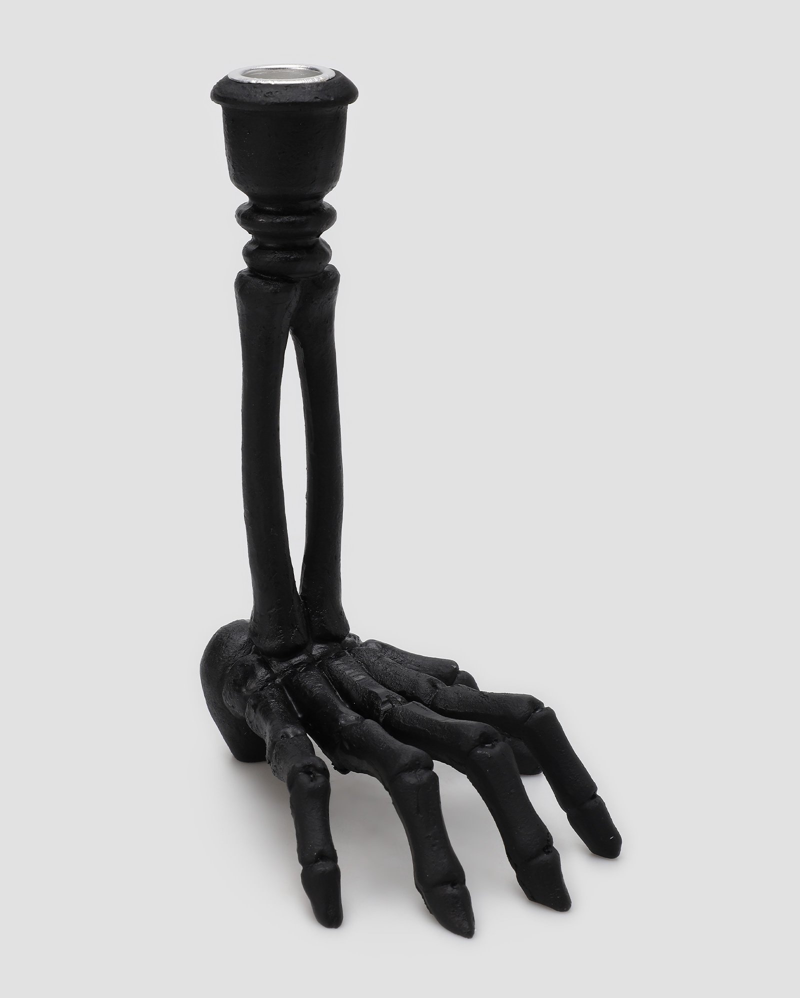 Porta-vela castiçal de resina esqueleto 20x14cm preto | Casa Riachuelo