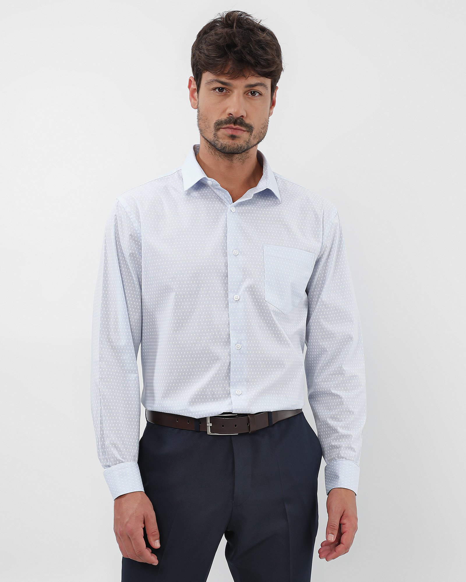 Camisa social masculina estampada com bolso azul | Original by Riachuelo