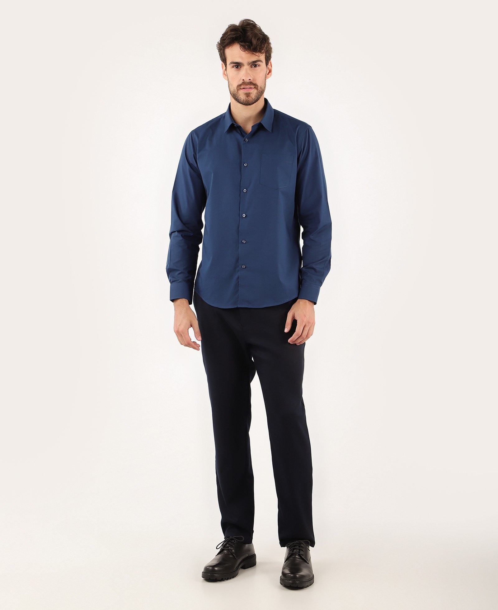 Camisa social masculina regular manga longa com bolso - Azul-marinho | Riachuelo