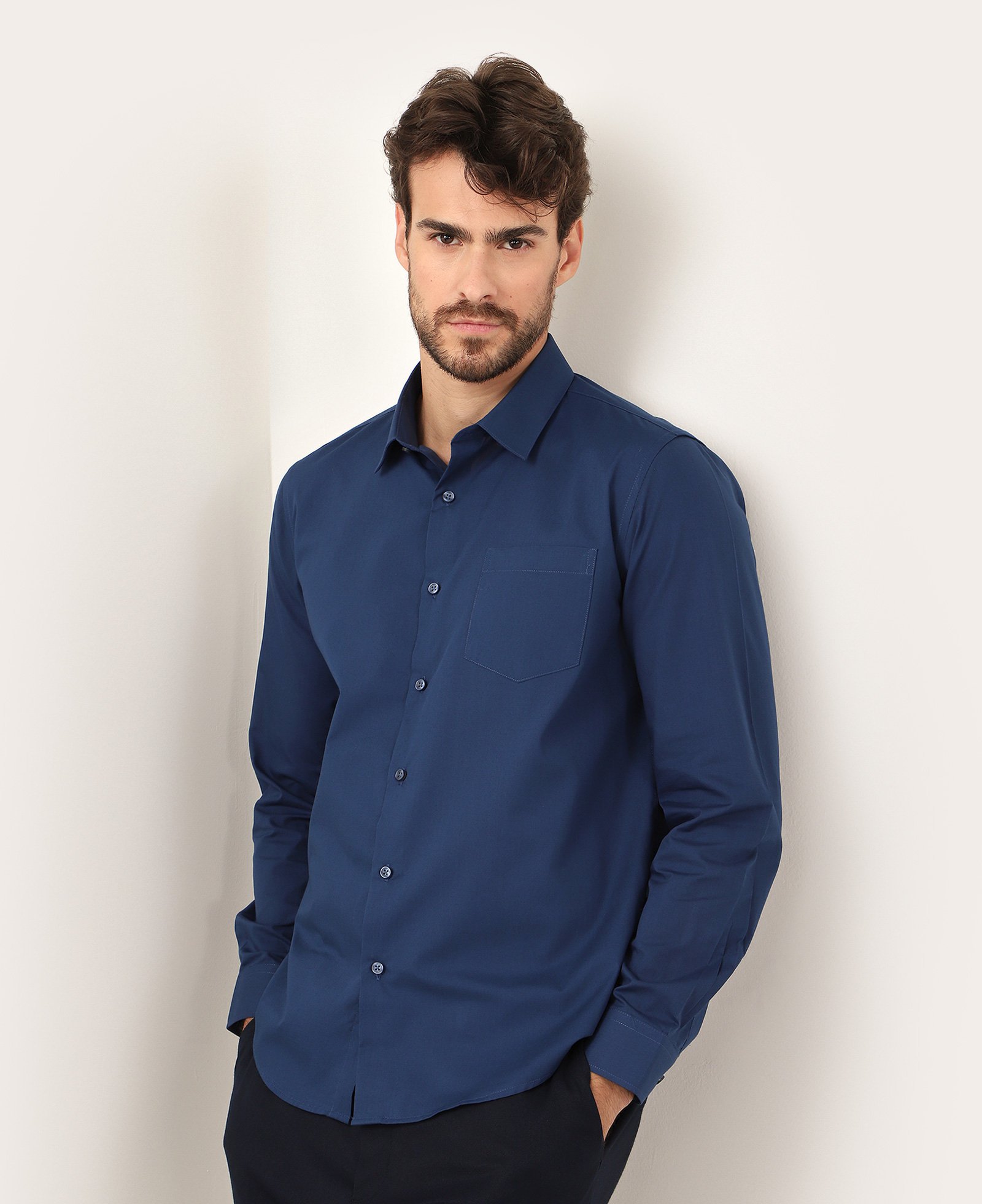Camisa social masculina regular manga longa com bolso - Azul-marinho | Riachuelo