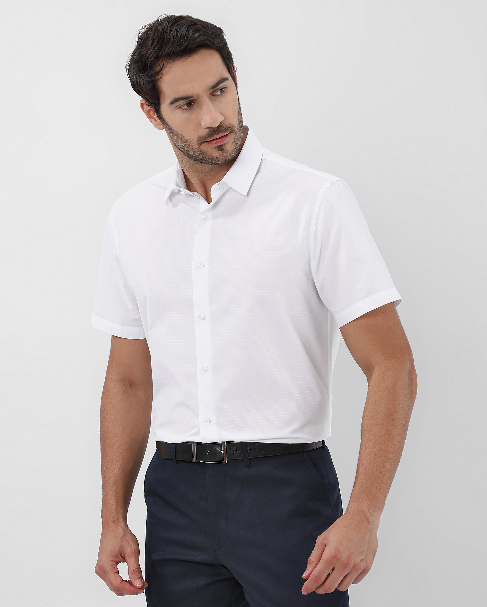 Camisa social masculina regular grid - Branco
