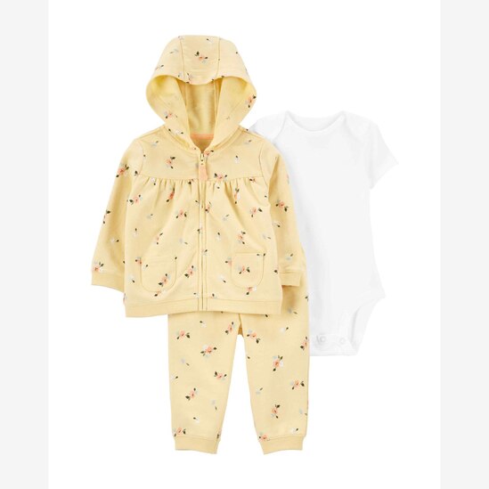 Conjunto longo de moletom bebê 3 peças floral amarelo | Carter's