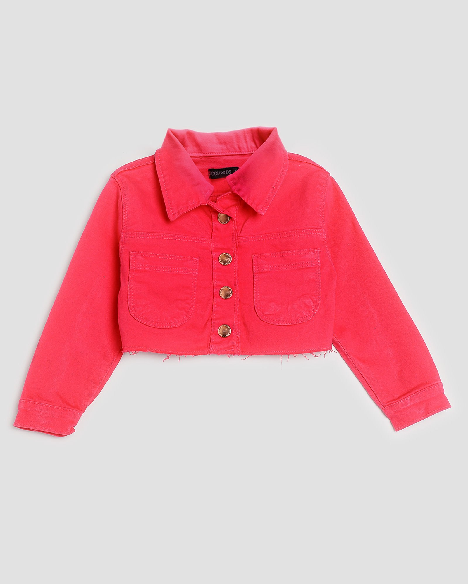 Jaqueta jeans color infantil cropped com botões 1-4A rosa | Pool by Riachuelo