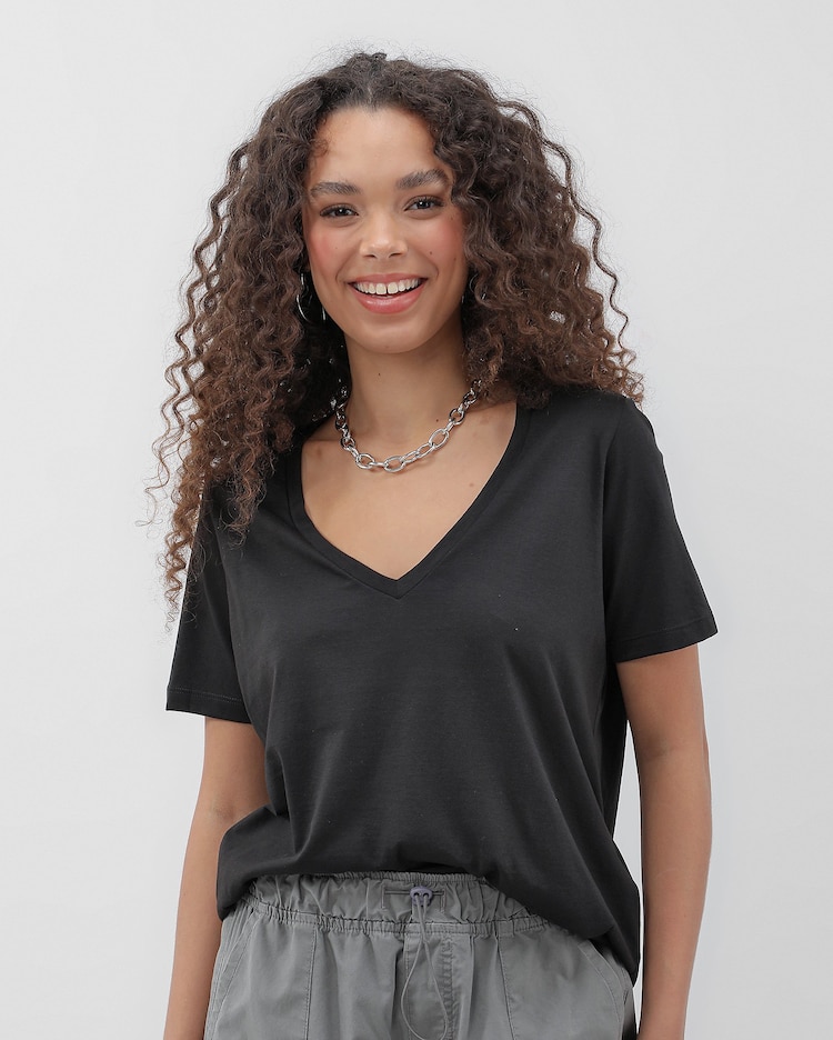 Blusa feminina de algodão peruano decote v Rosa Pool Basics