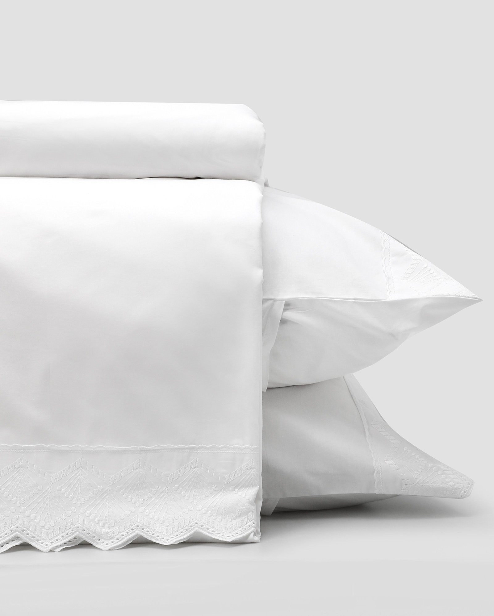 Jogo de cama bordado inglês percal 180 fios - CASAL Branco | Casa Riachuelo