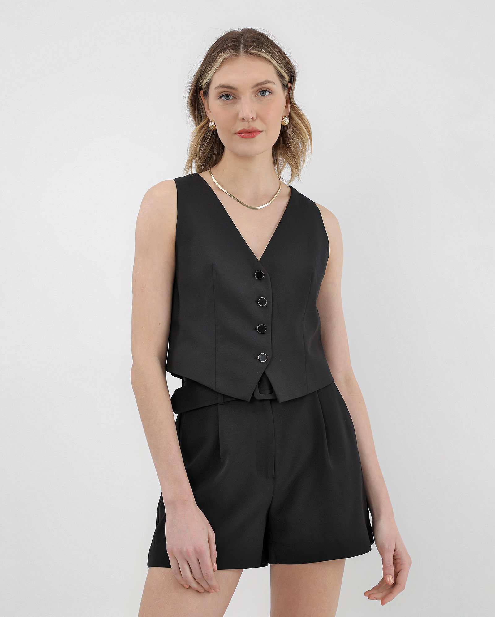 Colete feminino com decote V - Preto