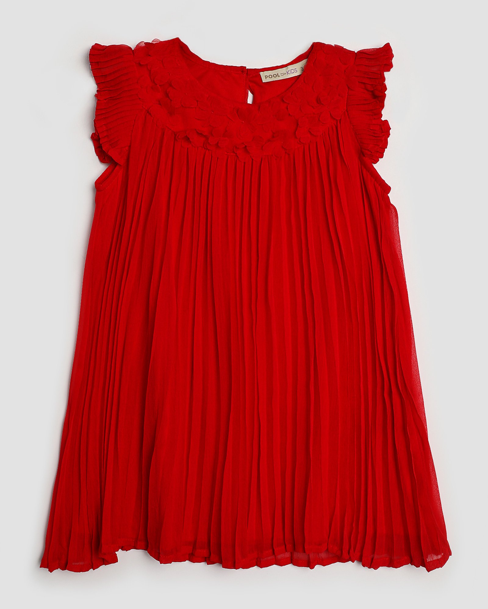 Vestido infantil plissado com flores 1-4A vermelho | Pool Kids