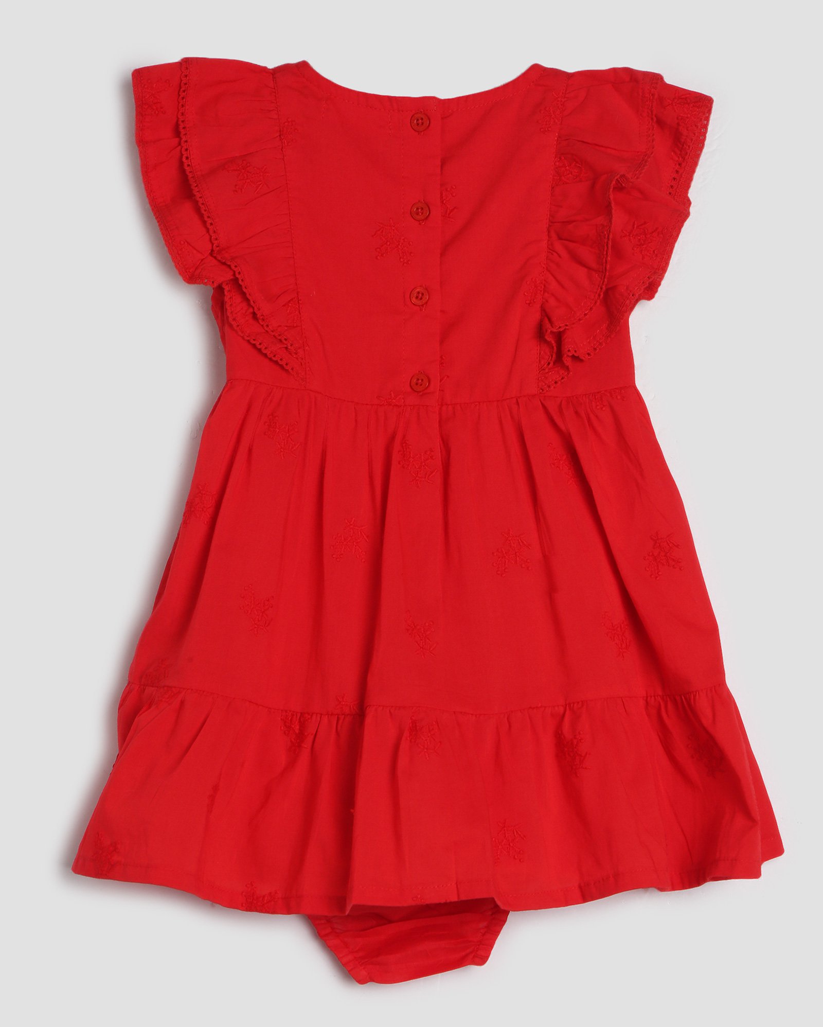 Vestido infantil com calcinha e babados vermelho | Baby Way by Riachuelo
