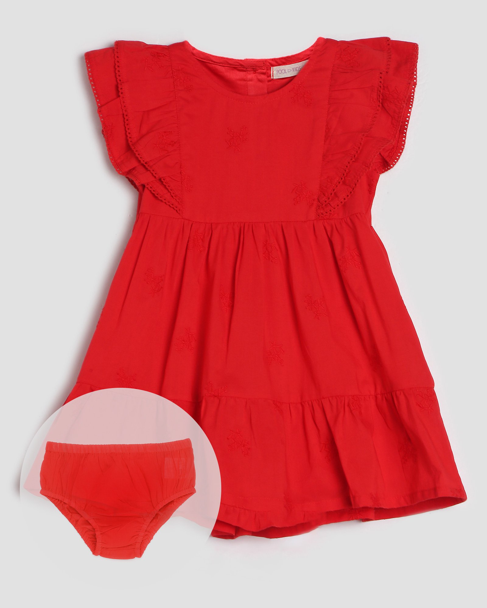 Vestido infantil com calcinha e babados vermelho | Baby Way by Riachuelo