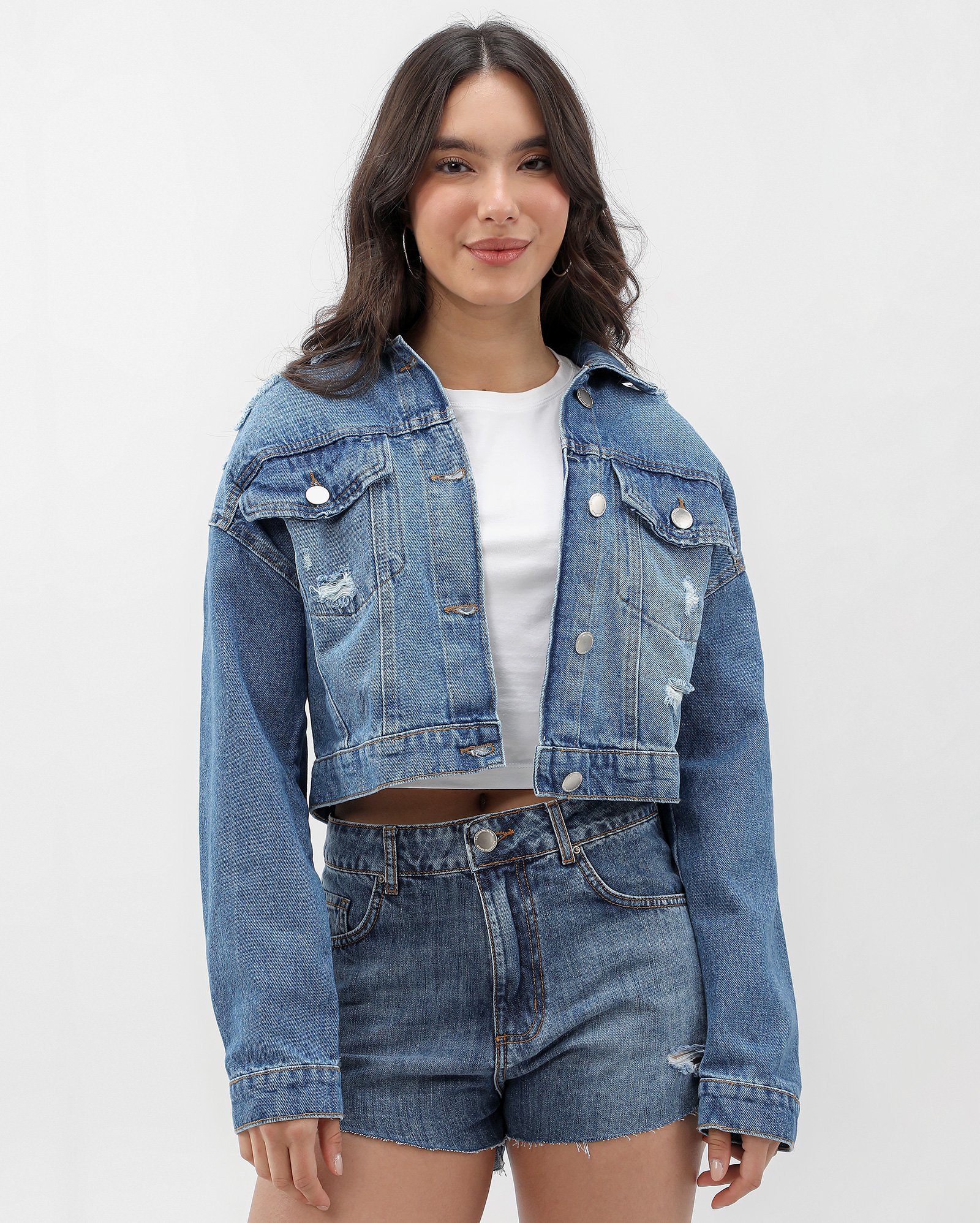 Jaqueta jeans cropped estonada denim médio | Pool by Riachuelo