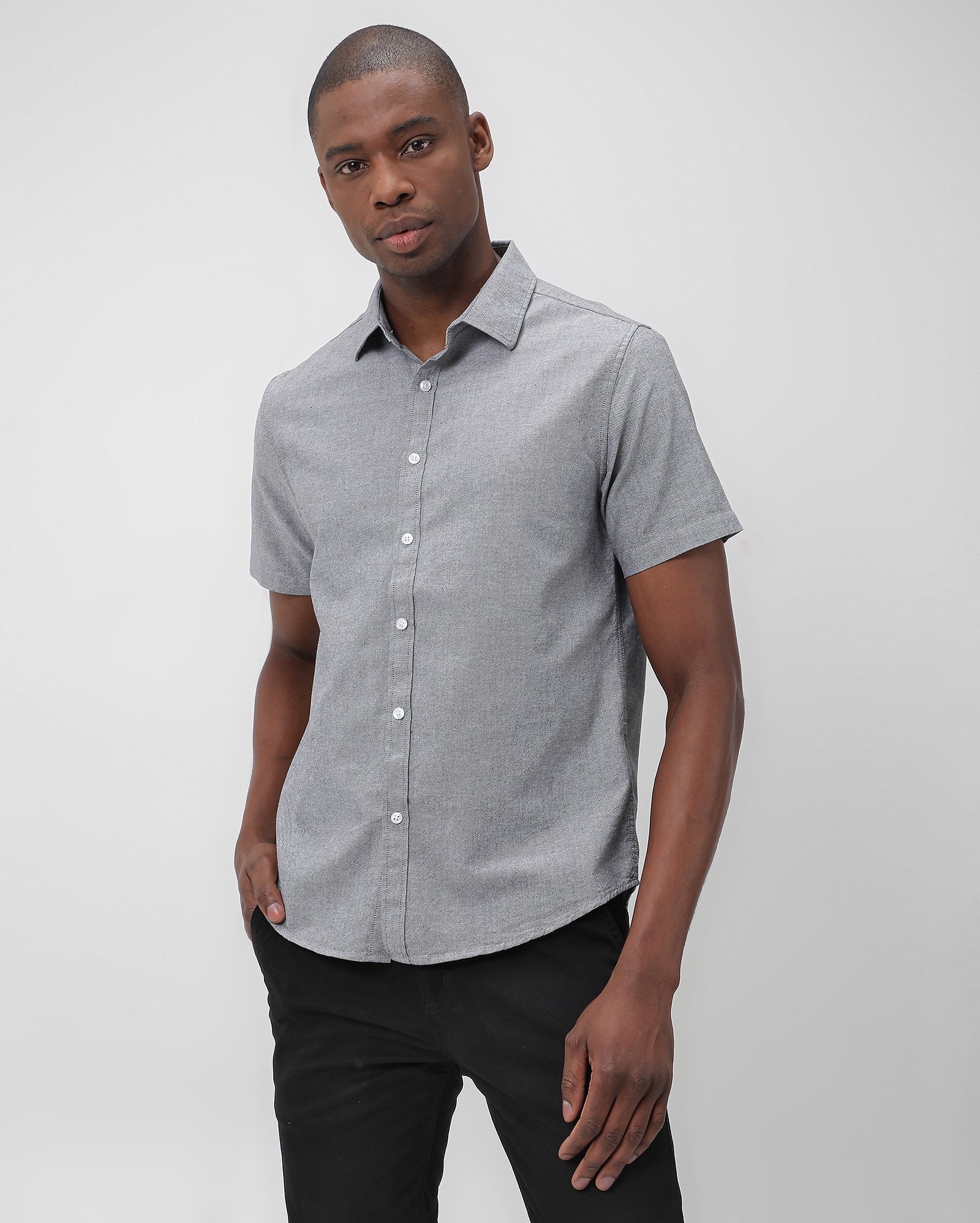Camisa masculina slim manga curta - Cinza Mescla
