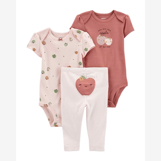 Conjunto longo bebê 3 peças maça rosa | Carter's