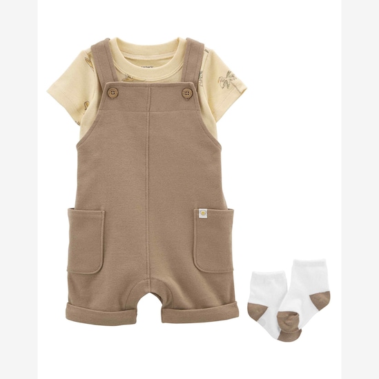 Jardineira bebê com par de meia marrom | Carter's 