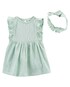 Vestido infantil texturizado com faixa de cabelo e babados verde | Carter's 