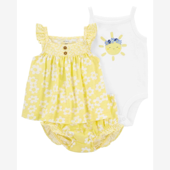 Conjunto curto bebê 3 peças margaridas e sol multicor | Carter's