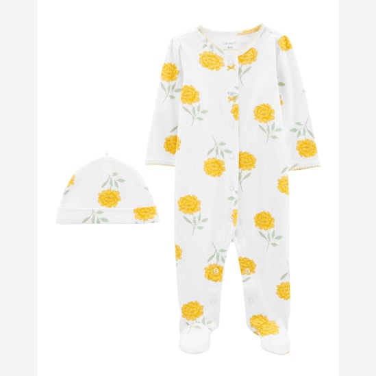 Macacão bebê floral com touca branco | Carter's