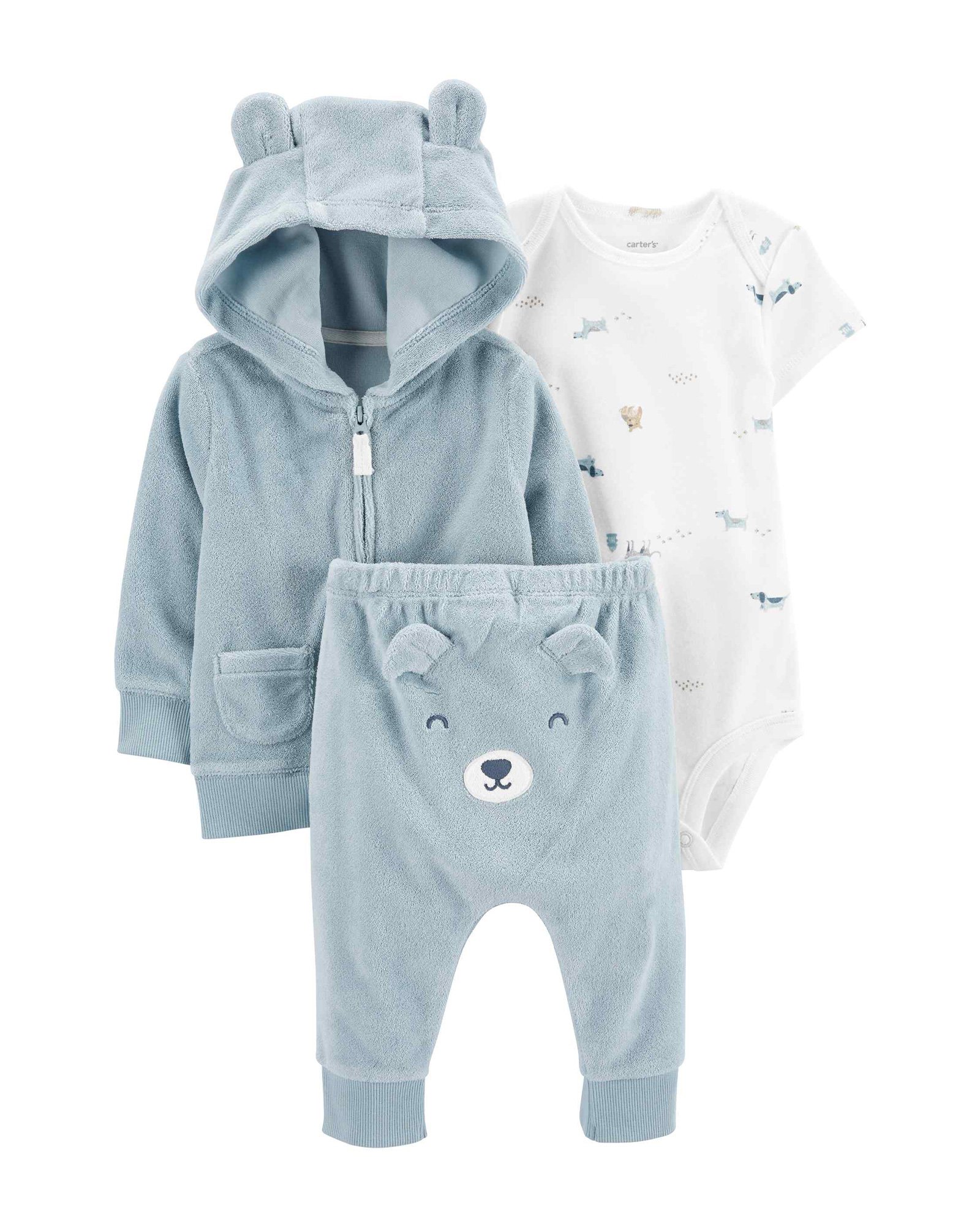 Conjunto longo bebê 3 peças cachorrinho azul | Carter's