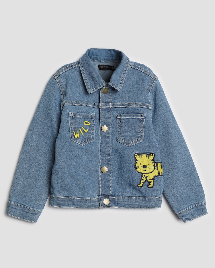 Riachuelo Jaqueta jeans infantil tigre bordado 1-4A denim médio