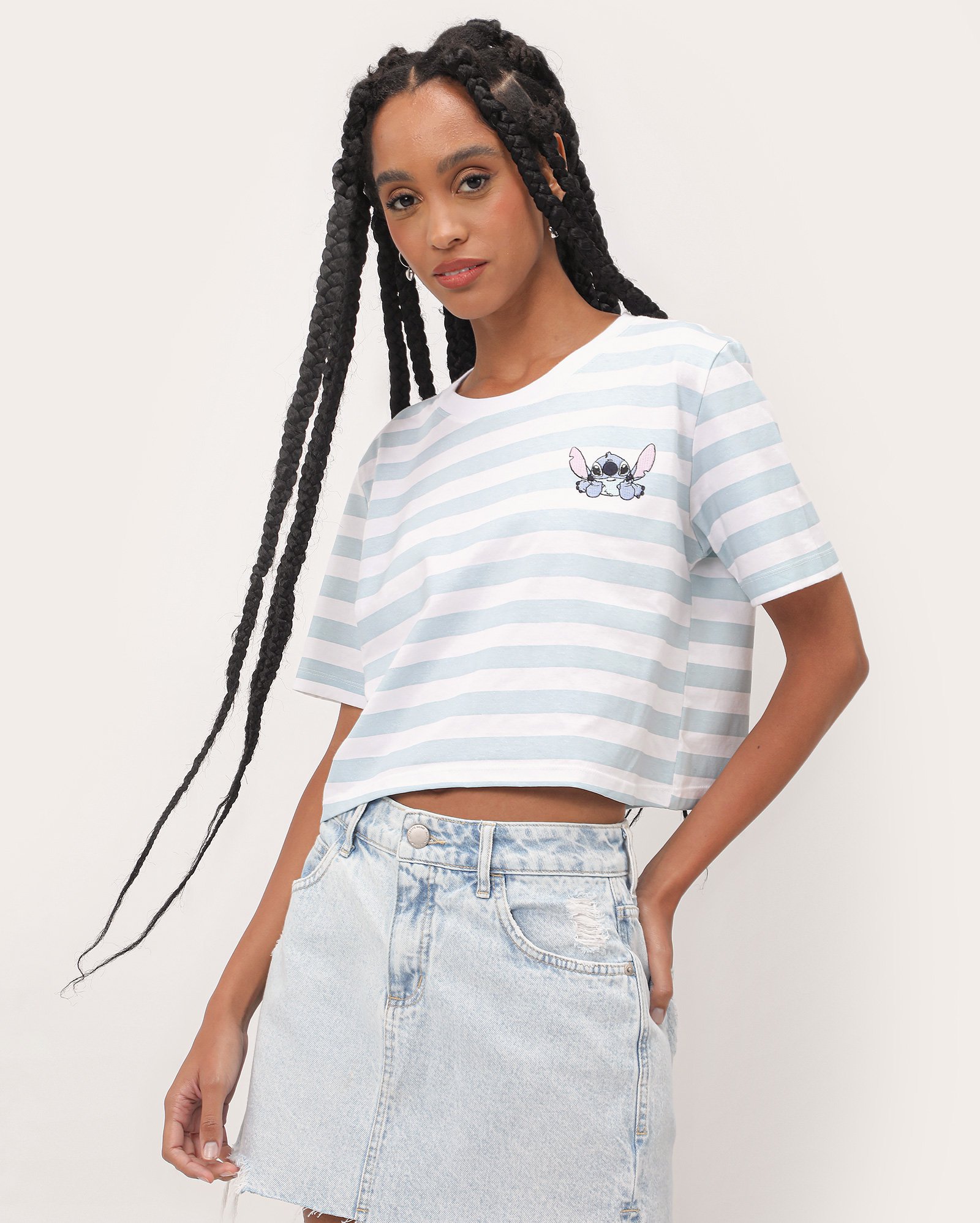 Camiseta cropped Disney Stitch listrada multicor | FANLAB — foto 2