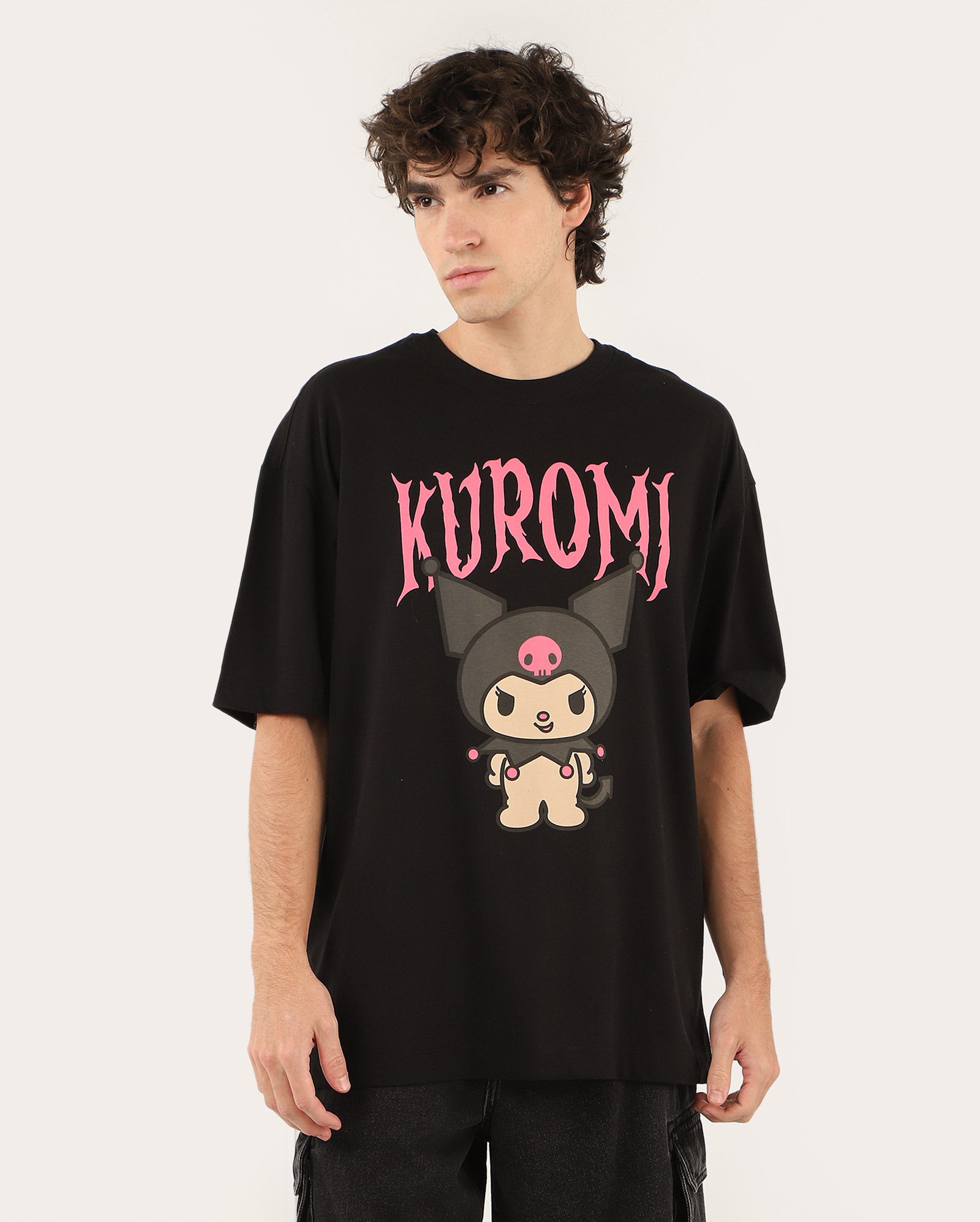Camiseta masculina Kuromi Hello Kitty preta | FANLAB