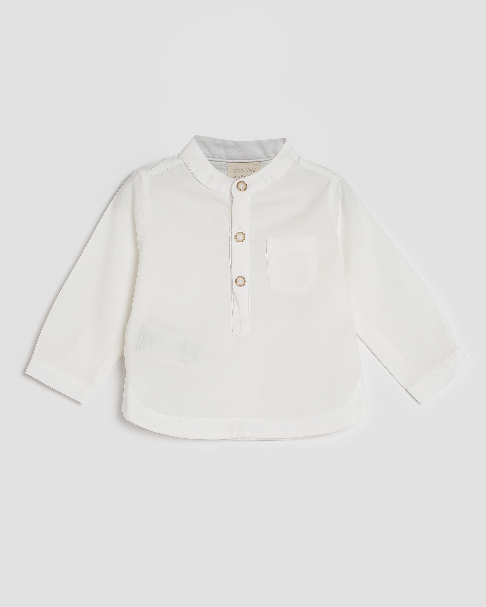 Camisa bebê gola mandarim com bolso off-white | Baby Way by Riachuelo