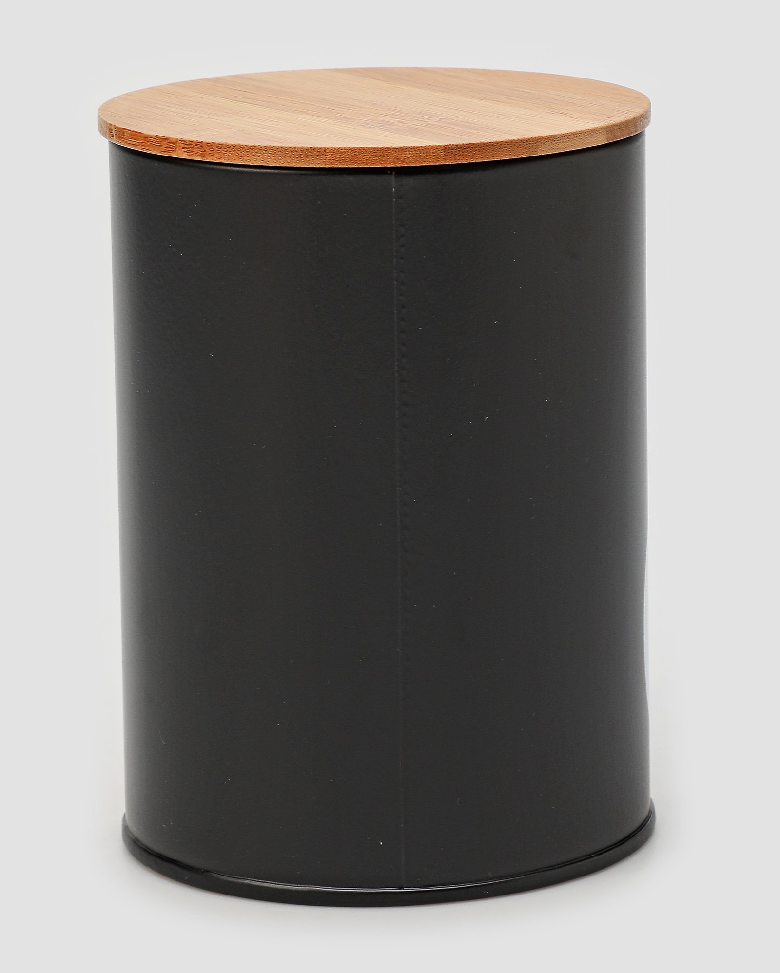 Pote de café redondo de aço e bambu preto | Casa Riachuelo