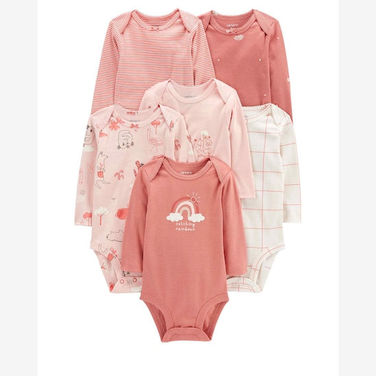 Kit body bebê 6 peças bichinhos e arco-íris listrado rosa | Carter's