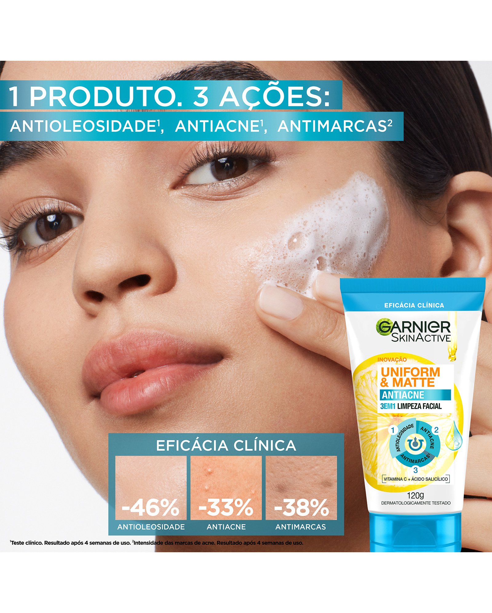 Gel limpeza facial 3 em 1 Uniform & Matte 120g | Garnier