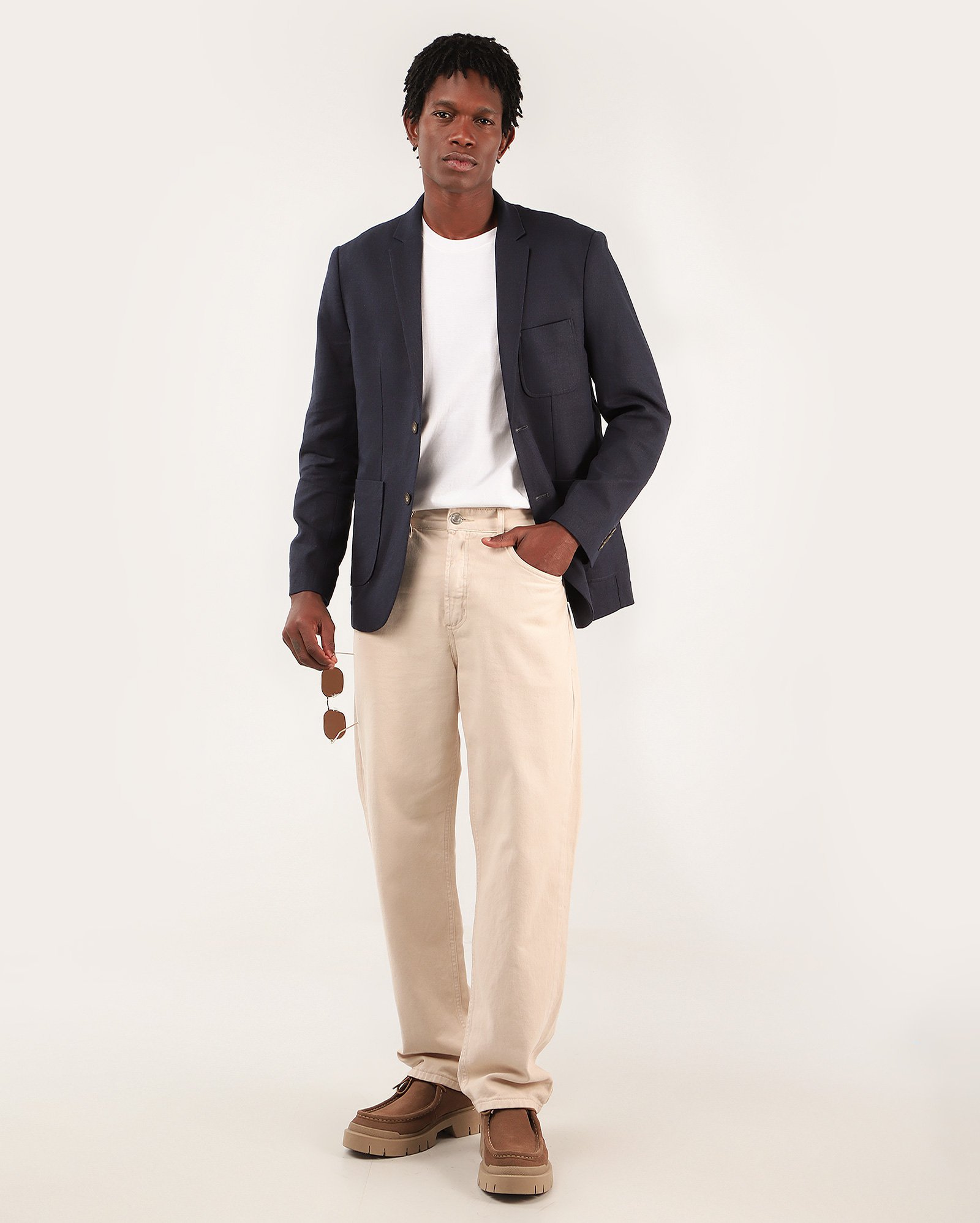 Blazer masculino em viscolinho alfaiataria slim - Azul Escuro