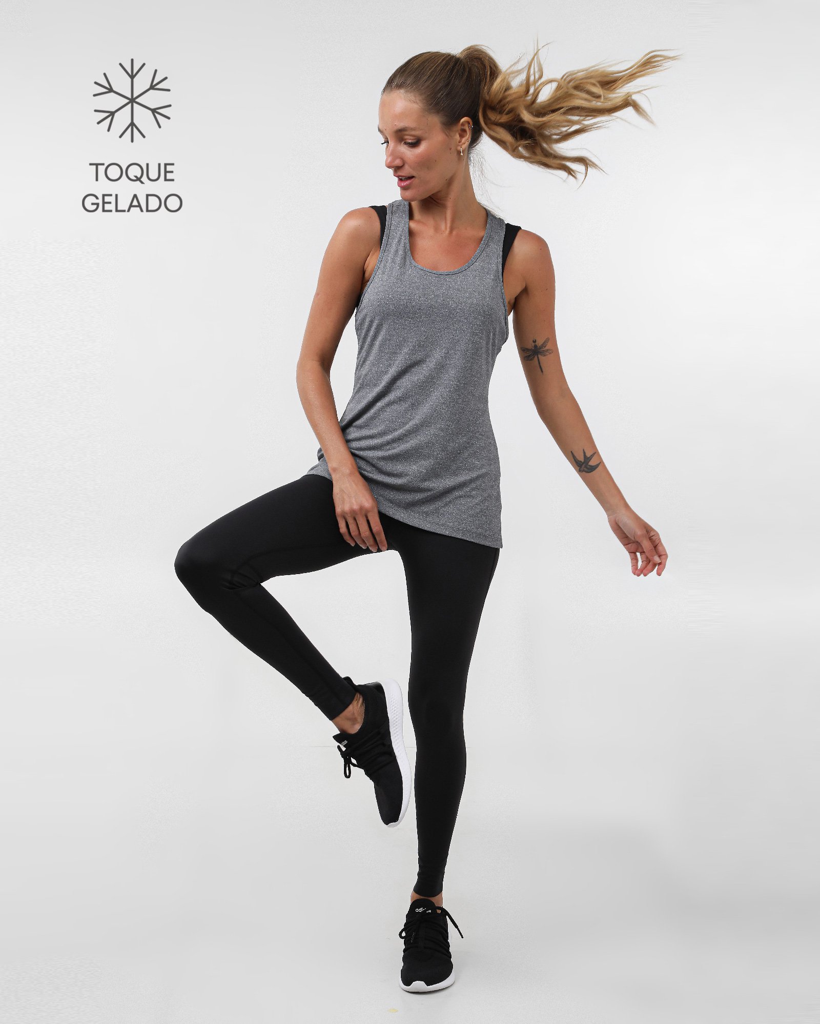 Regata esportiva feminina light fit de poliamida - Cinza Mescla | Body Work