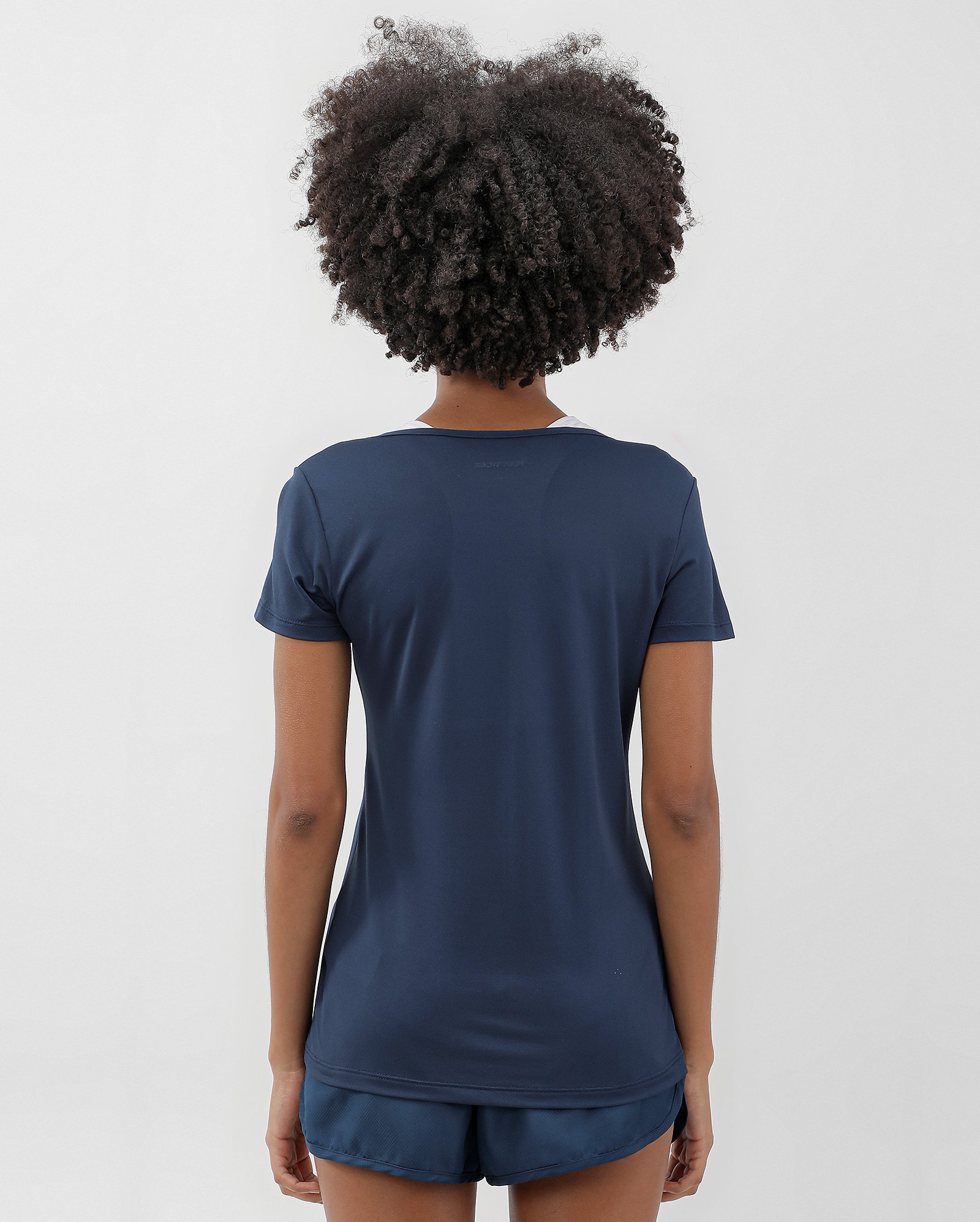 Camiseta esportiva feminina de poliamida decote V - Azul-marinho | BodyWork
