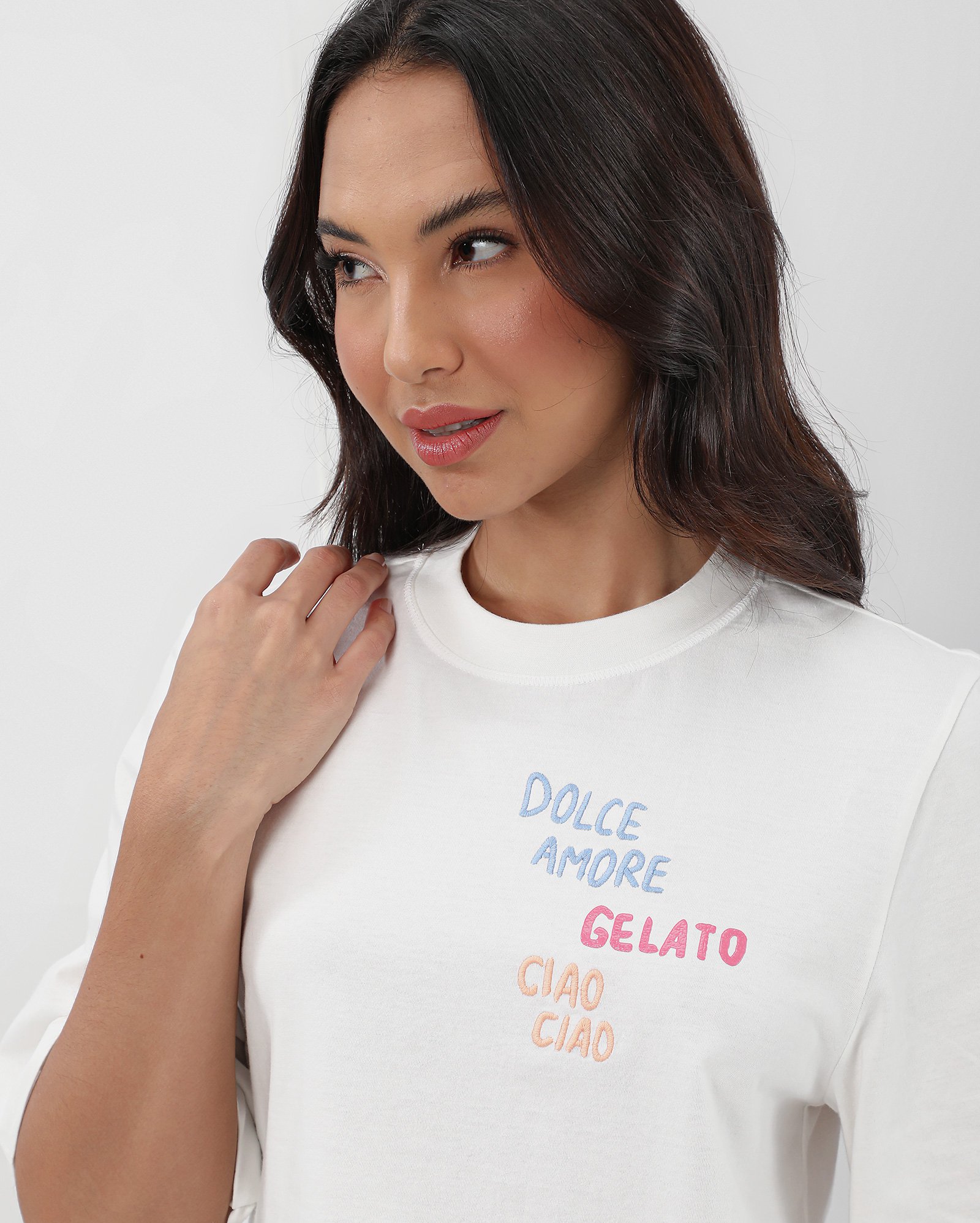 Riachuelo Camiseta cropped dolce amore gelato branca Pool by Riachuelo
