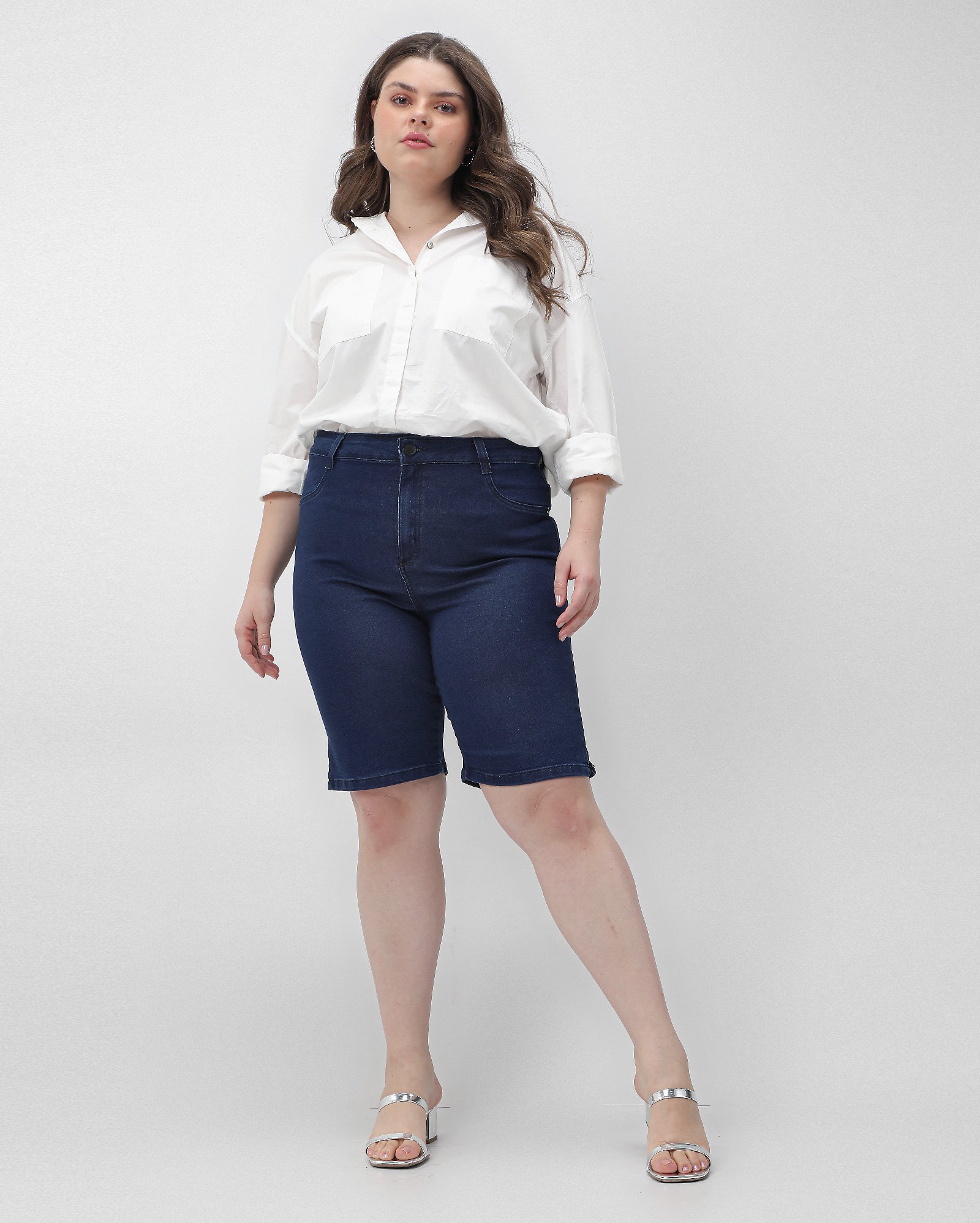 Bermuda jeans plus size feminina ciclista - Azul-marinho | AK Plus by Riachuelo